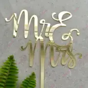 Mr & Mrs (two lines) Acrylic Gold Mirror Wedding Cake Topper