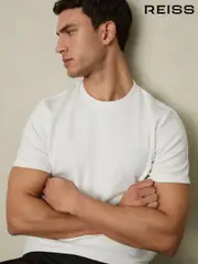 Reiss White Bradley Interlock Jersey Crew Neck T-Shirt (289171) | $135