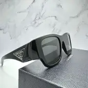 PRADA New Sunglasses Black PR10ZS Plaque 3D Silver Logo Italy Square SPR10Z