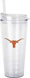 Logo Brands NCAA Texas Longhorns 22 oz Double Wall Clear Tumbler – Includes Straw, Fits Most Cup Holders, Made in The USA, Spill-Resistant Lid, BPA Free