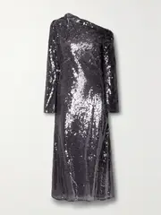 [Self-Portrait] Self-Portrait - Asymmetric Sequined Mesh Midi Dress - Purple - UK 12 UK 12 Purple