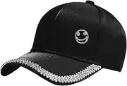 [Amamcy] Bling Rhinestone Brim Baseball Cap for Women Girls Shiny Smile Face Baseball Cap Sparkly Ponytail Cap Peaked Cap