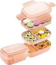 Lunch Boxes Bento Box Set - 3 Stackable Containers for Adults,lunch box for women, Leak-Proof and BPA-Free - Built-in Utensil Set - Dishwasher Safe (pink)
