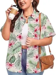 [ForHailey] Womens Plus Size Tops Button Down Shirts Cuffed Short Sleeve Casual Tunic Collared Summer Casual Blouse XL - 5XL