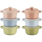 Stoneware Ceramic 6-pc Mini Round Cocotte Set-Macaron Pastel Colors