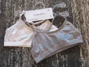 Calvin Klein Girls 2 Pack Logo Seamless Racerback Bralette Bra 6/6X