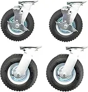 riin 4pcs Set 8Inch Pneumatic Caster Wheel Inflatable Industrial Castor 120kg ea 2 Swivel&Lock + 2 Swivel-Only for Trolley Furniture Equipment
