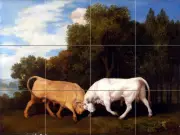 Art George Stubbs Bulls Fighting Ceramic Mural Backsplash Bath Tile #2207