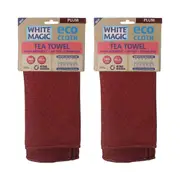 2x White Magic Microfibre 70x50cm Eco Cloth Tea Towel Single Cleaning Plum