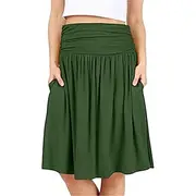 Women's Skirt A Line Basic Casual Knee-length High Waist Skirts Solid Colored Pocket Casual Daily Weekend Camel Wine Black Army Green Summer Cotton
