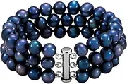 [JewelryWeb] 925 Sterling Silver Pearl 3 strand Bracelett-Strand Bracelet for Women