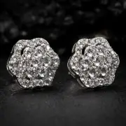 Large White Gold Sterling Silver 1.5Ct Moissanite Flower Cluster Stud Earrings