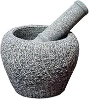 Traditional Grind, Retro Stone Mortar Garlic Pounder Household Old Fashioned Grinder Pestle Set Medicine Grinder Masher(12cm)