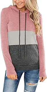 [Generic] Womens Casual Hoodies Striped Printed Sweatshirts Long Sleeve Shirts Color Block Drawstring Pullover Tops with Pocket