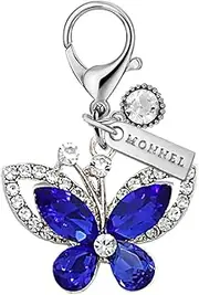 [Monnel] MC611 Little Crystal Butterfly Lobster Clasp 3D Charm for Women with Velvet Bag (Deep Blue,1 Piece)