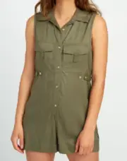 NEW RVCA Women's Watson Button Up Romper Rayon Textured Size Large