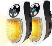Portable Space Heater - 2 Pack Electric Fan Heater, 2 Speeds Mini Heater Smart Plug Adjustable Thermostat, 12 Timers and Precise LED Display, Energy-saving Small Heating for Home Office Dorm Room