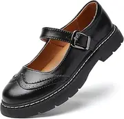 [MSJICHE] Mary Jane Shoes Women Platform Non-Slip Classics Round Toe Ankle Strap Brogues Style Comfort Casual Oxford Dress Work Mary Jane Flat Shoes