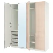 PAX / FARDAL/ÅHEIM wardrobe combination, white high-gloss/light orange mirror glass, 200x60x236 cm
