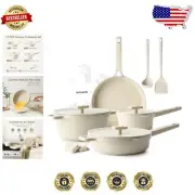 Healthy Induction Ceramic Cookware Set - 14 Pcs with Silicone Utensils & Lids