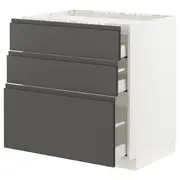 METOD / MAXIMERA base cab f hob/3 fronts/3 drawers, white/Voxtorp dark grey, 80x60x80 cm