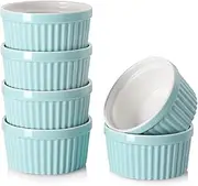 4 oz Ramekins Set of 6 - Porcelain Oven Safe Bowls for Creme Brulee, Souffle, and Baking (Blue)