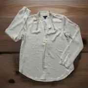 New With Tags ANN TAYLOR White Ruffle Neck Shirred Blouse Sz XS MSRP $79