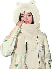 [Generic] Vector Hat Slouchy Knit Warm Cute Strawberry Hats Wool Cap Scarf Two in One Winter Warm Hood Scarf Hat Winter Warm