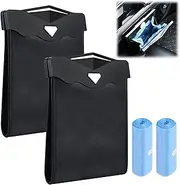 Fuutreo 2 Pcs Smart LED Car Trash Bag with 30 Pcs Disposable Inner Garbage Bags Waterproof Vehicle Rubbish Container Magnetic Car Trash Can PU Leather Car Garbage Bin for Car Back Seat, 9.5 x 7.1''