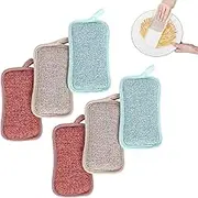 Double Sided Non-Scratch Microfiber Sponges, 6Pcs Scrubbing Sponge Kitchen Scouring Pads Washing up Pad Double Side Sponges Scourer Wash Pad Cloth Non-Scratch Scouring Pads, Multiple Scrub Sponges