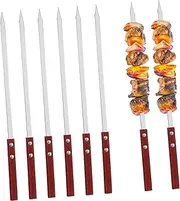 Totority 6Pcs Flat Stainless Steel Skewers with Wooden Handles BBQ Kabob Skewers for Grilling Meat Vegetables High Temperature Resistant Easy to Clean