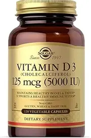 Solgar - Vitamin D3 (Cholecalciferol) 5000 IU Vegetable Capsules 120 Count