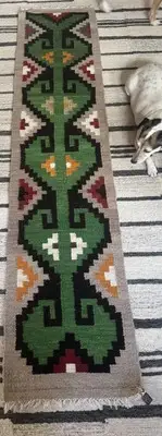 Catamarca Oueje Kilim Rug/Runner/taperstry Green/red/black|yelliow 73” X 17”