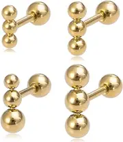 [HONGTU implant] 4pcs Three-ball Tragus Cartilage Helix Barbell Stud Screw Earrings Piercing Hypoallergenic Minimalist Body Jewelry