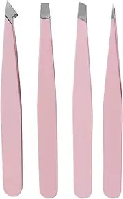 TRIXES 4 Piece Set of Eyebrow Tweezers - Assorted Pointed and Slanted Tips –with Protective Case for Stainless Steel -for Professional- Precision Hair Plucking