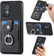 Compatible with Samsung Galaxy A53 5G Magnetic Bracket Case,Compatible with Samsung Galaxy A53 5G SM-A536 (PC+TPU+PU) 3 in 1 Card Slots Kickstand Phone Cover Black