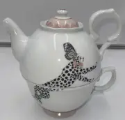 Leopard & Butterfly Bone China Porcelain Teapot Cheetah Tea for One Pot Cup Lid