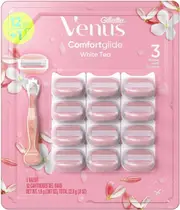 Gillette Venus White Tea Comfort Glide Women's Razor 3-Blade Handle + 12 Refills