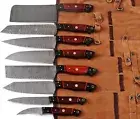 HANDMADE DAMASCUS BLADE KITCHEN/CHEF KNIFE SET With LEATHER BAG 08 PC'S 1024