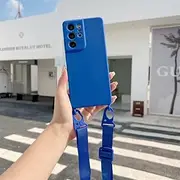 Crossbody Lanyard Strap Silicone Phone Case for Samsung Galaxy S23 S22 S21 Ultra Plus S20 FE A52 A72 Candy Lens Protection Cover,Navy Blue,for S22