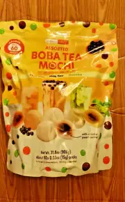 ASSORTED BOBOA TEA MOCHI WITH A BOBA PEARL CENTER ABOUT 60 INDIVIDUAL PACKS