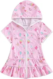 [Generic] Kids Toddler Little Girl Swim Cover Up Towel Swimsuit Wraps Zip Up Bathing Suit Robe Pool Beach Cover Up Little Girls Prom Dresses