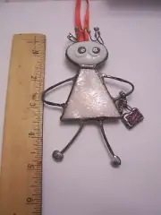 HANDMADE NEW STAINED GLASS LADY BIG EYES GOING SHOPPING WITH PURSE SUNCATCHER