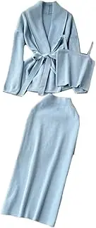 [keusyoi] Women Knit Skirt 3 Piece Sets Women Long Sleeve V Neck Knit Cardigan And Camisole With High Waist Hip Wrap Skirt
