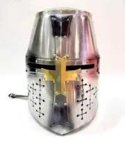Medieval Knight Templar Crusader Chrome Finish Sugarloaf Armour Helmet
