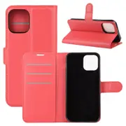 For iPhone 12 / 12 Pro Case, Lychee Texture Folio Shielding Case Wallet, Red