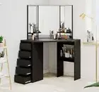 Corner Makeup Vanity Desk with Mirror, 5 Sliding Drawers & Storage Makeup Desk