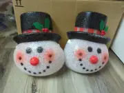 Porch Light Cover Frosty Snowmen Retro Melted Plastic Popcorn 12” Christmas Deco