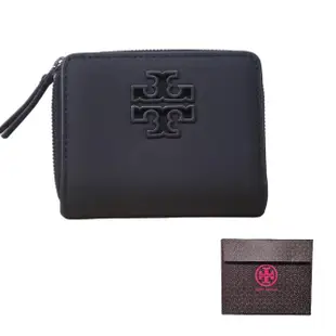 【TORY BURCH】TORY BURCH 新色 BRITTEN vup 立體LOGO拉鍊短夾-霧黑(霧面黑/贈原廠禮物袋母親節)