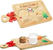 Sliner Christmas Santa Snack Tray Santa Cookie Plate with Handle Christmas Treat Tray Wooden Plate Milk and Cookie Mat Xmas Reindeer Treats Eve Tradition Decorations for Kids